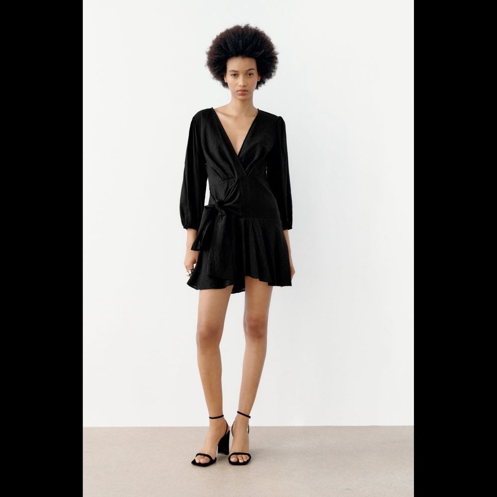 ZARA CROSSOVER BOWED DRESS‎